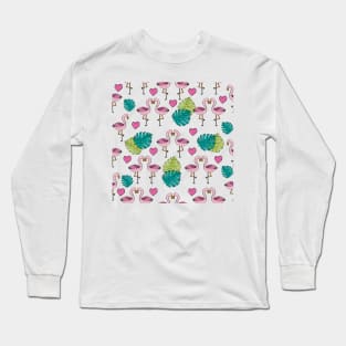 Summer flamingo and leaves seamless pattern. Long Sleeve T-Shirt